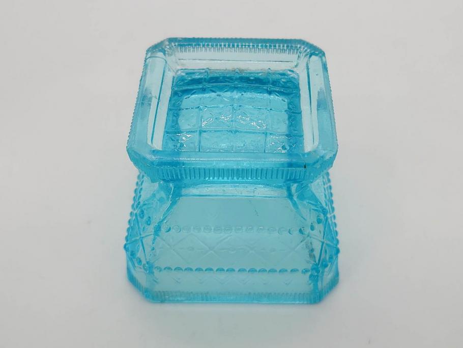 大正～昭和初期　菓子型　ギヤマン　涼やかな雰囲気の小鉢3点セット(深皿、深鉢、和ガラス、硝子)(R-083030)
