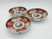 戦前　深川製磁　オールド深川　有田焼　染付　富士山　約16cm　5.1寸　優雅に舞う鶴が魅力の変形皿4枚セット(ツル、風景、金彩、中皿、なます皿、和皿、和食器、裏印、五寸一分)(R-079910)