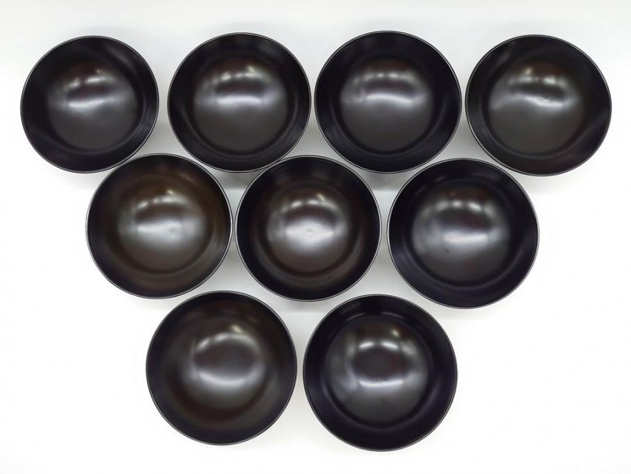 明治～大正期　輪島塗　木製　気品ある金蒔絵が美しいお椀9客セット(漆器、漆芸、蓋付き、汁椀、吸物椀、和食器)(R-083052)