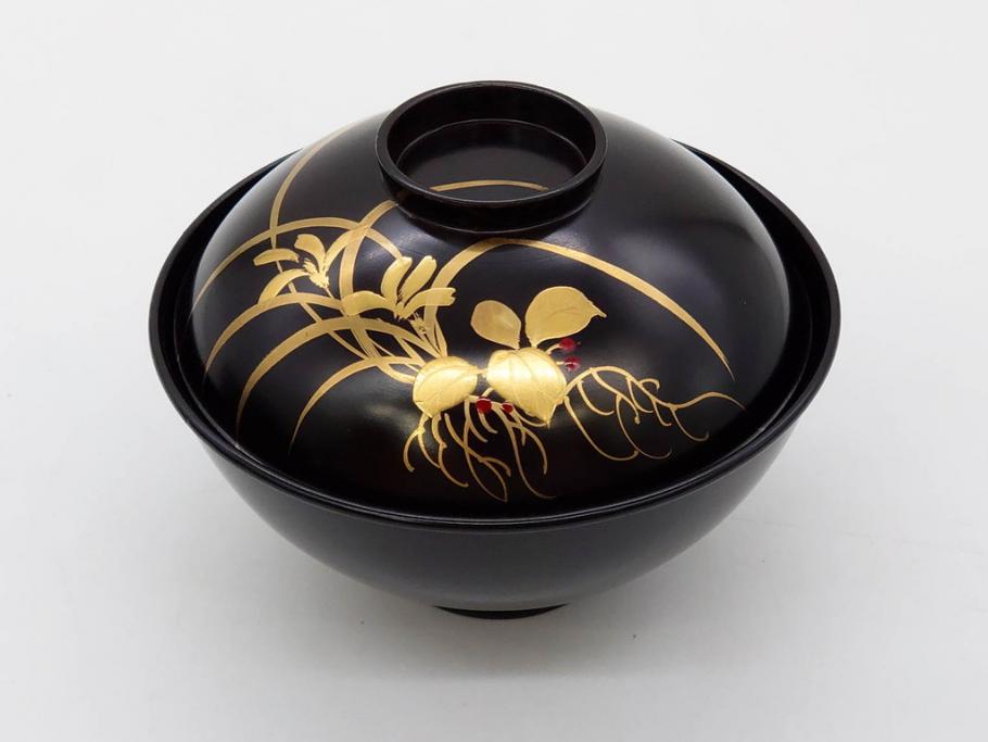 明治～大正期　輪島塗　木製　気品ある金蒔絵が美しいお椀9客セット(漆器、漆芸、蓋付き、汁椀、吸物椀、和食器)(R-083052)