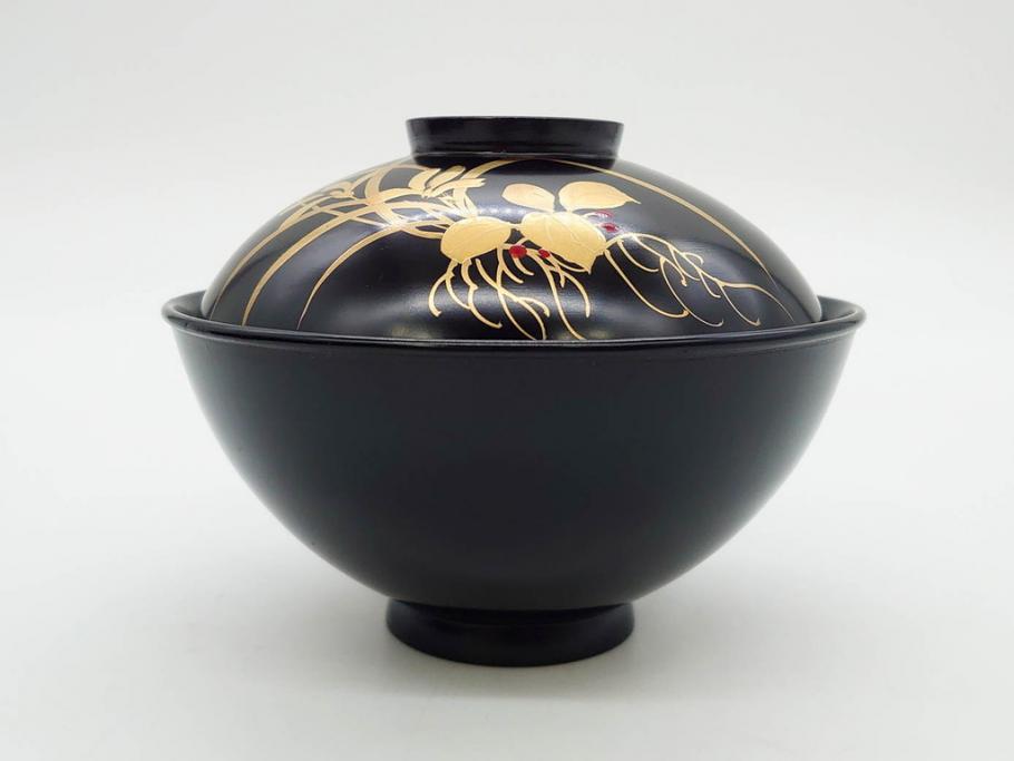 明治～大正期　輪島塗　木製　気品ある金蒔絵が美しいお椀9客セット(漆器、漆芸、蓋付き、汁椀、吸物椀、和食器)(R-083052)