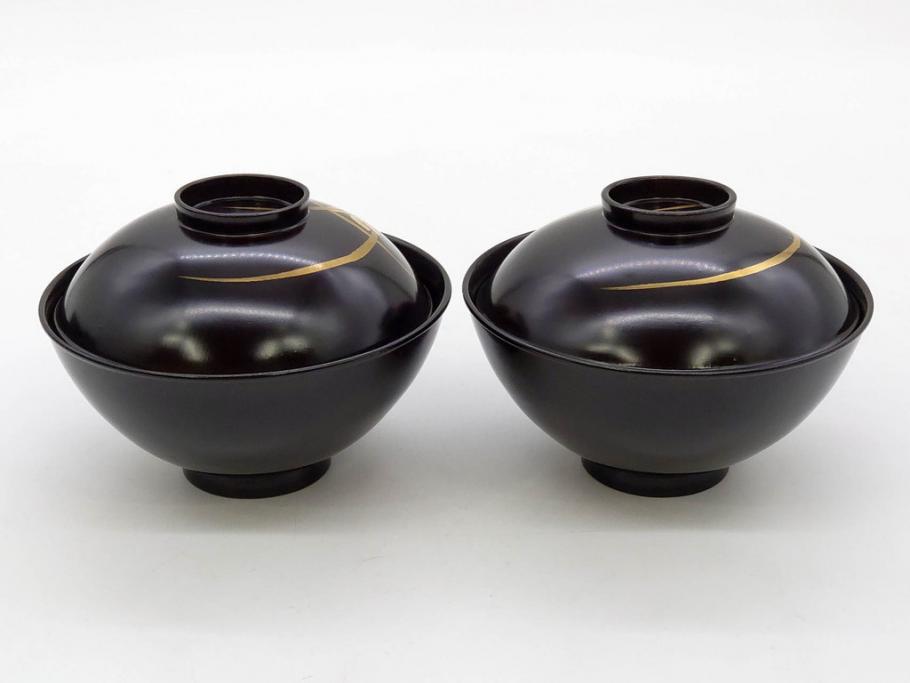 明治～大正期　輪島塗　木製　気品ある金蒔絵が美しいお椀9客セット(漆器、漆芸、蓋付き、汁椀、吸物椀、和食器)(R-083052)