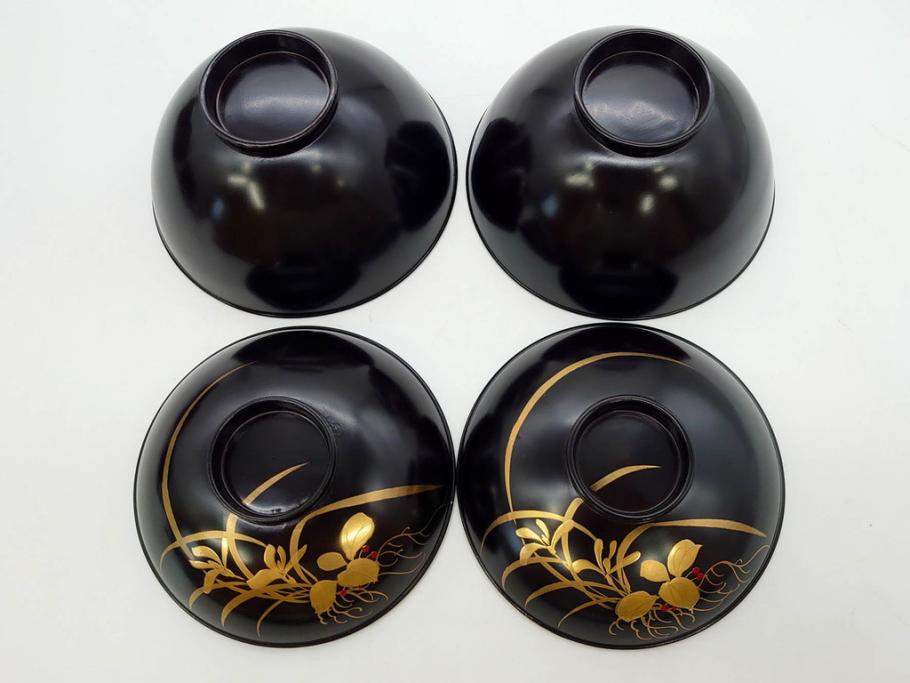 明治～大正期　輪島塗　木製　気品ある金蒔絵が美しいお椀9客セット(漆器、漆芸、蓋付き、汁椀、吸物椀、和食器)(R-083052)