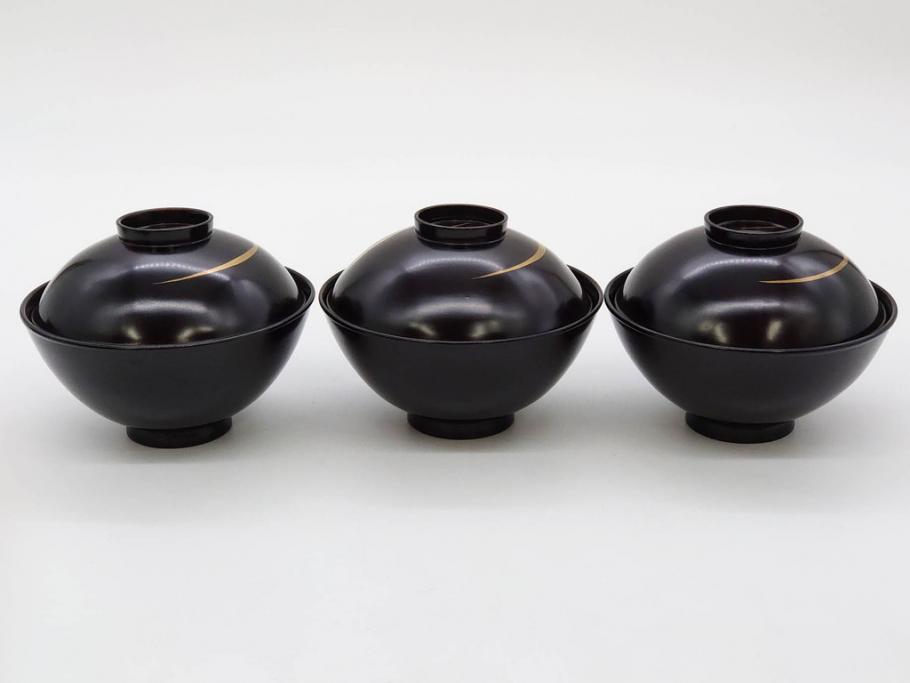 明治～大正期　輪島塗　木製　気品ある金蒔絵が美しいお椀9客セット(漆器、漆芸、蓋付き、汁椀、吸物椀、和食器)(R-083052)