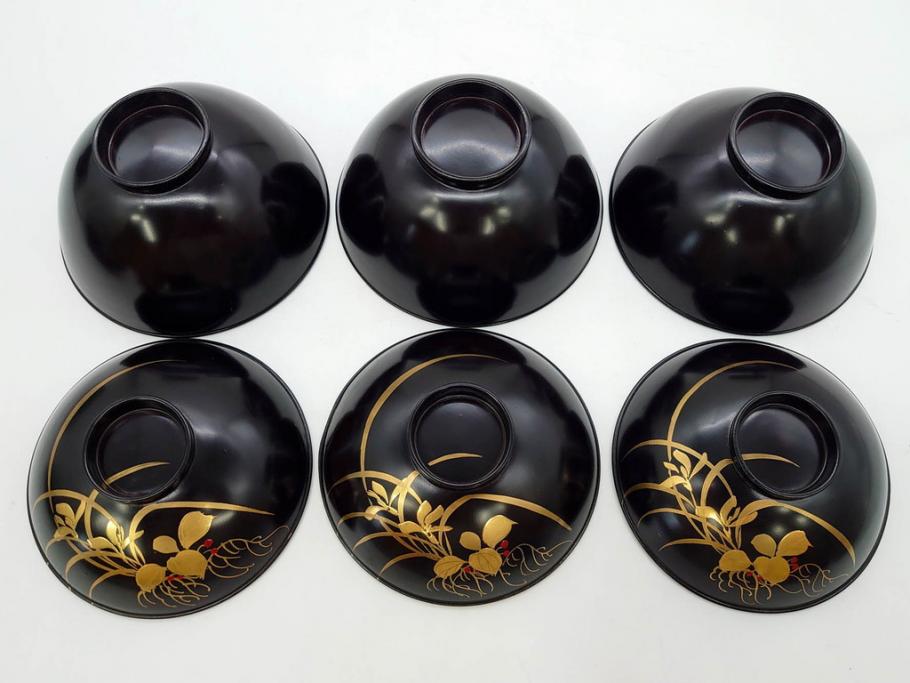 明治～大正期　輪島塗　木製　気品ある金蒔絵が美しいお椀9客セット(漆器、漆芸、蓋付き、汁椀、吸物椀、和食器)(R-083052)