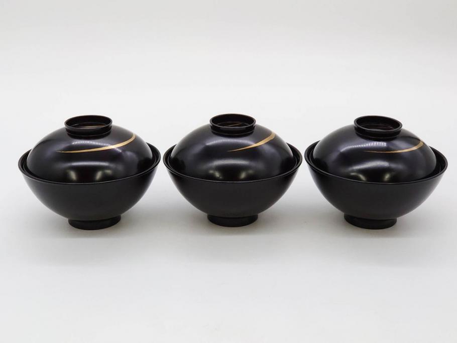 明治～大正期　輪島塗　木製　気品ある金蒔絵が美しいお椀9客セット(漆器、漆芸、蓋付き、汁椀、吸物椀、和食器)(R-083052)