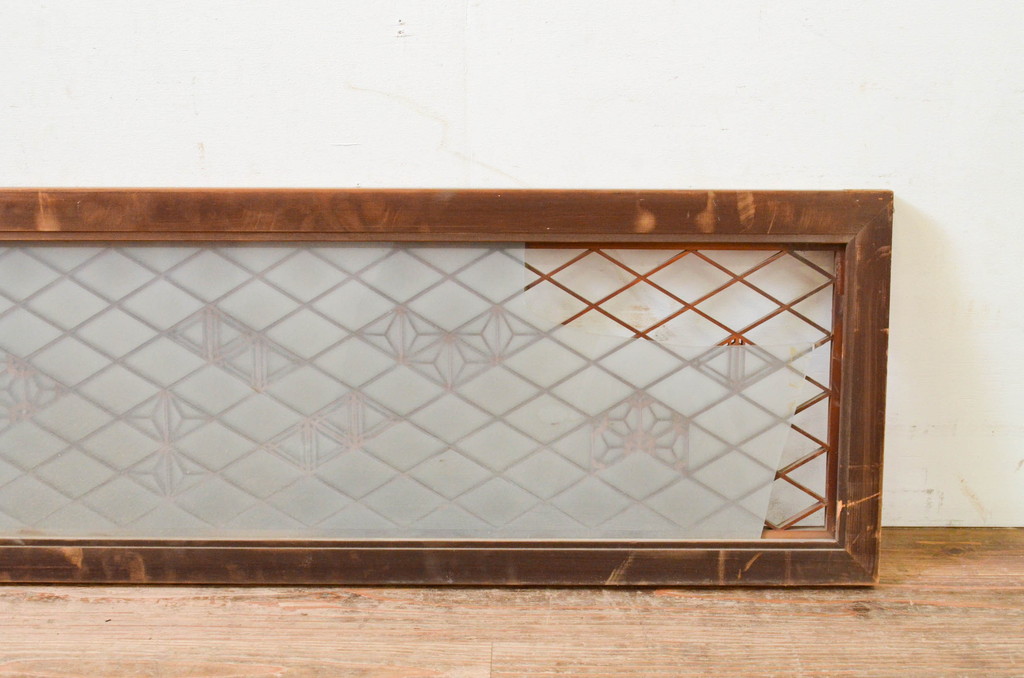 アンティーク建具　片面ガラス　凝ったデザインの組子が目を惹く組子欄間1枚(明り取り、明かり取り)(R-069545)