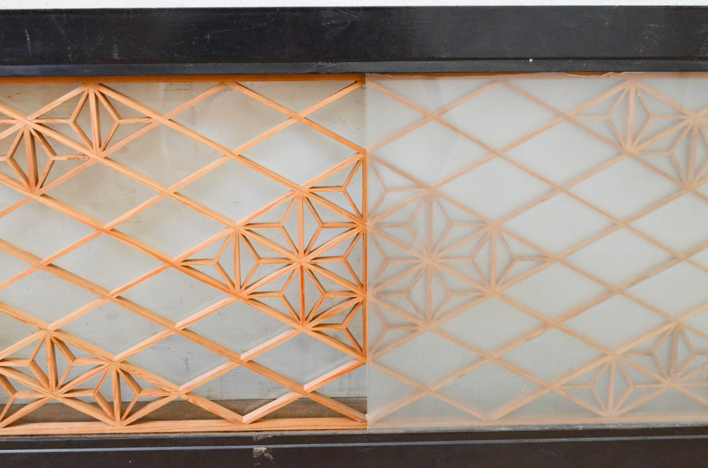 アンティーク建具　両面ガラス　上質な和の雰囲気漂う組子欄間1枚(明り取り、明かり取り)(R-069547)