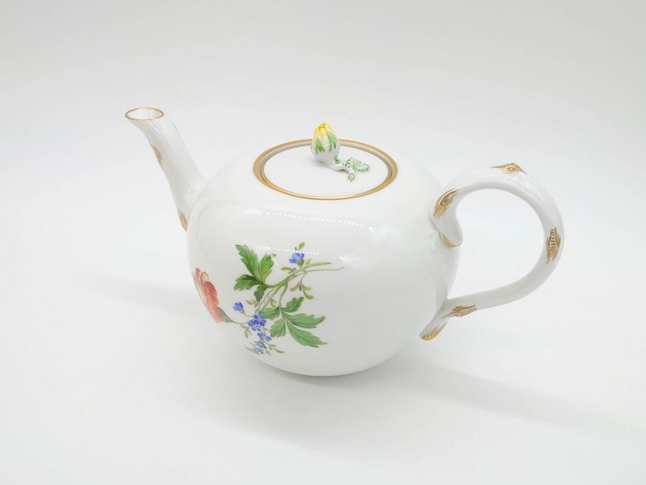 ドイツ　マイセン　Meissen　ベーシックフラワー　二つ花　花の装飾が素敵なティーポット(洋食器)(R-069961)