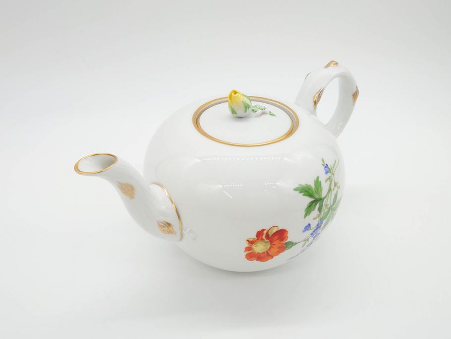 ドイツ　マイセン　Meissen　ベーシックフラワー　二つ花　花の装飾が素敵なティーポット(洋食器)(R-069961)