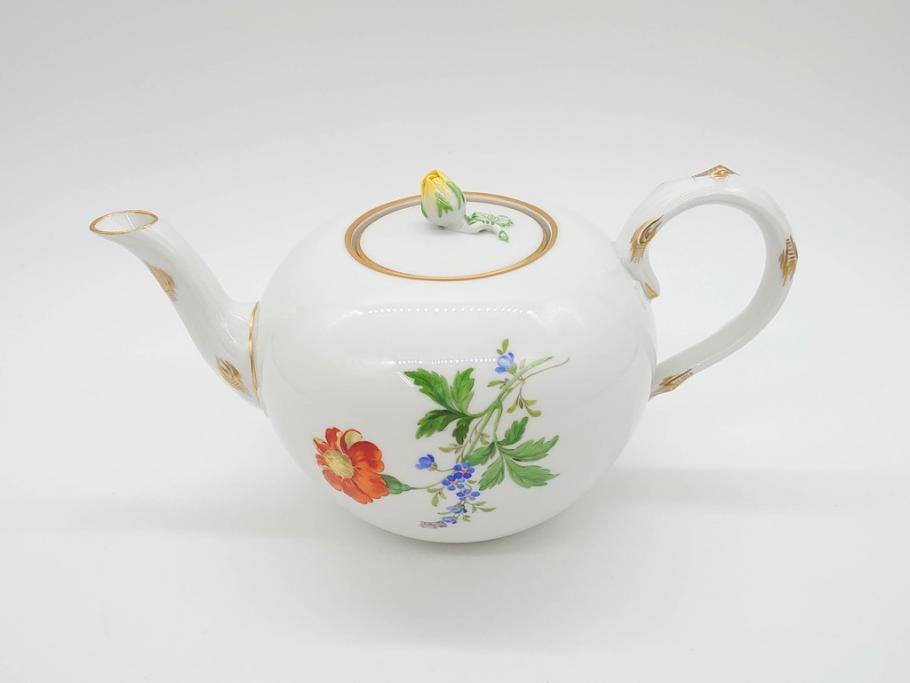 ドイツ　マイセン　Meissen　ベーシックフラワー　二つ花　花の装飾が素敵なティーポット(洋食器)(R-069961)