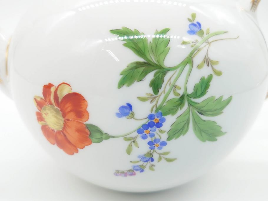 ドイツ　マイセン　Meissen　ベーシックフラワー　二つ花　花の装飾が素敵なティーポット(洋食器)(R-069961)