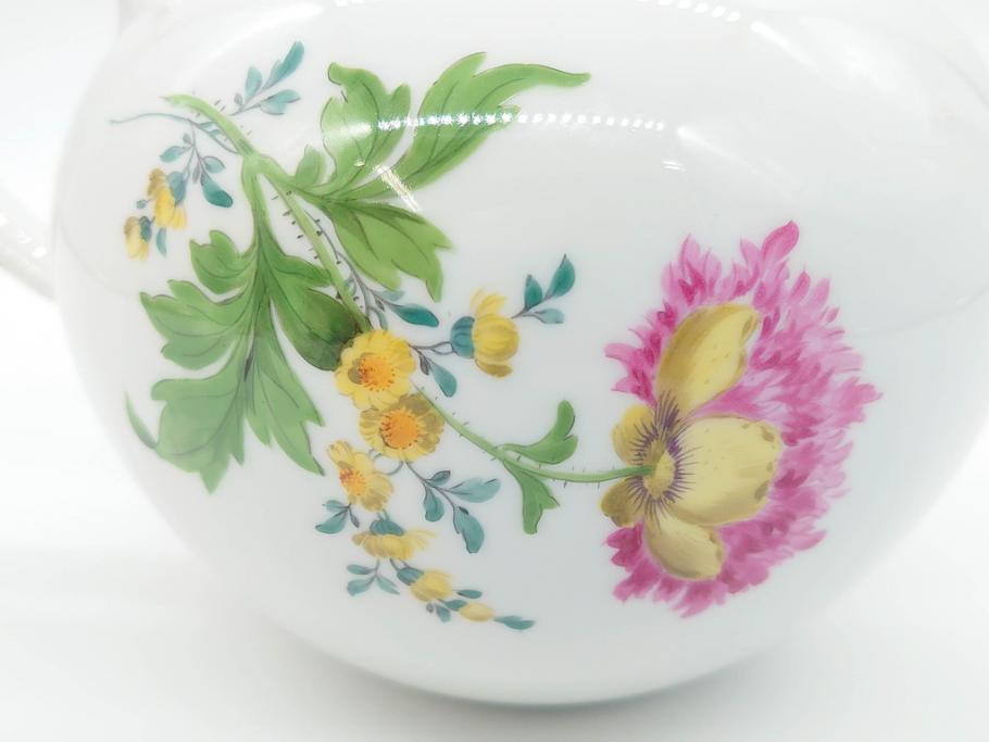 ドイツ　マイセン　Meissen　ベーシックフラワー　二つ花　花の装飾が素敵なティーポット(洋食器)(R-069961)