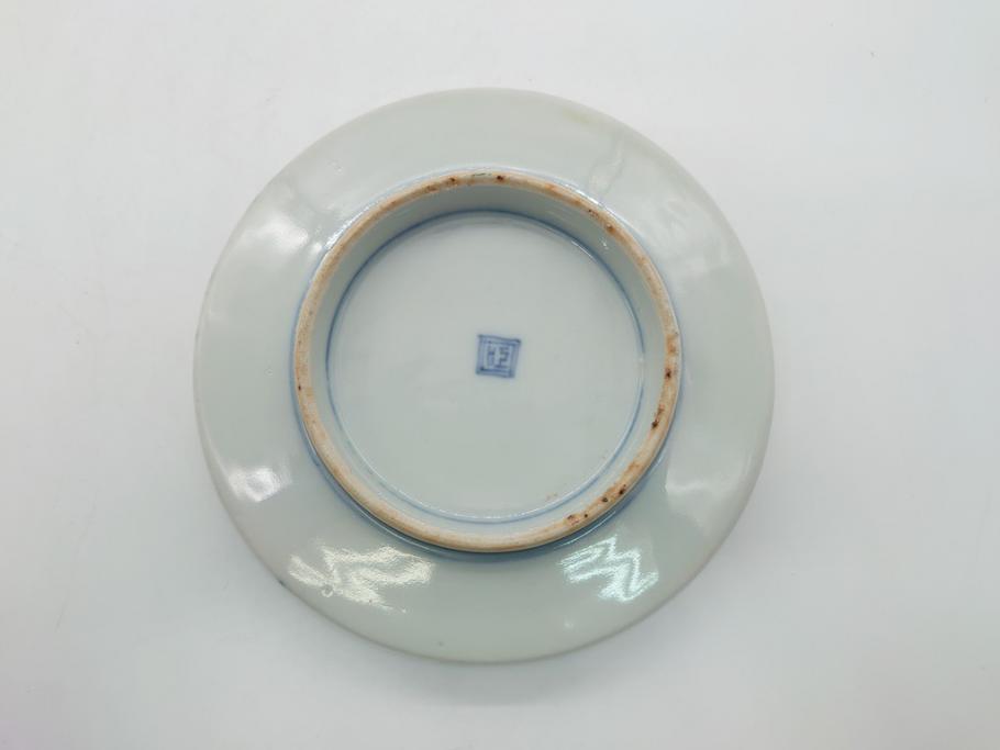 幕末〜明治期　伊万里焼　金襴手　色絵　染付　花桃文　5.4寸皿　約16.5cm　煌びやかで豪華な絵付けの深皿3枚セット(五寸四分、和皿、中皿、和食器)(R-062117)