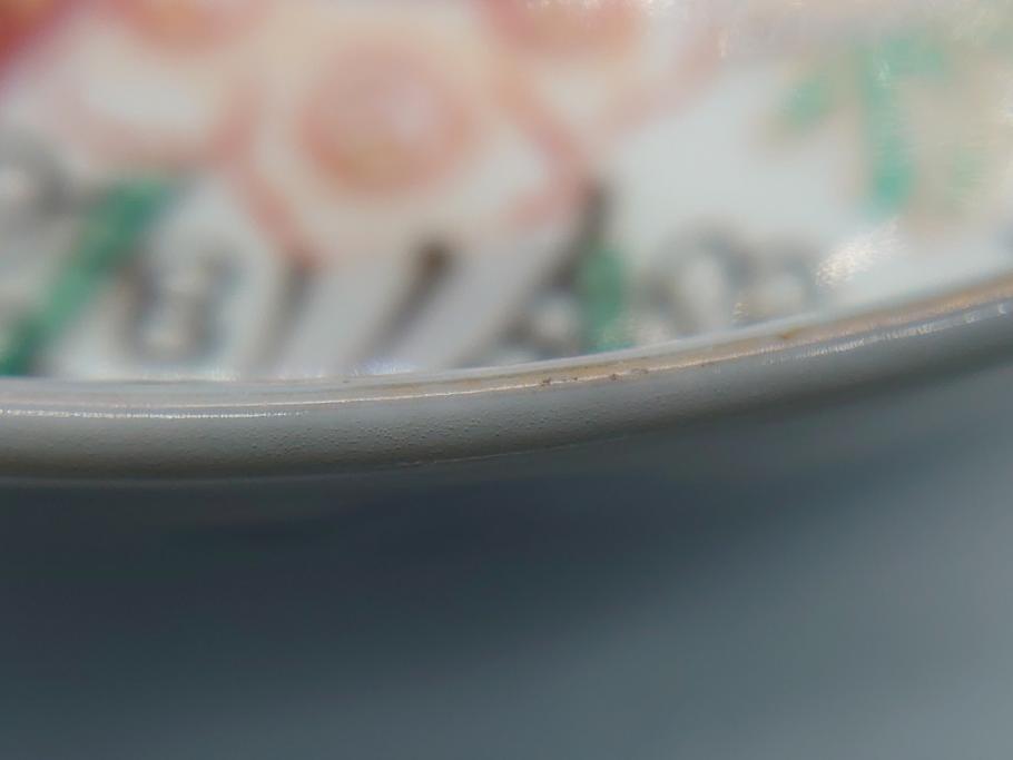 幕末〜明治期　伊万里焼　金襴手　色絵　染付　花桃文　5.4寸皿　約16.5cm　煌びやかで豪華な絵付けの深皿3枚セット(五寸四分、和皿、中皿、和食器)(R-062117)