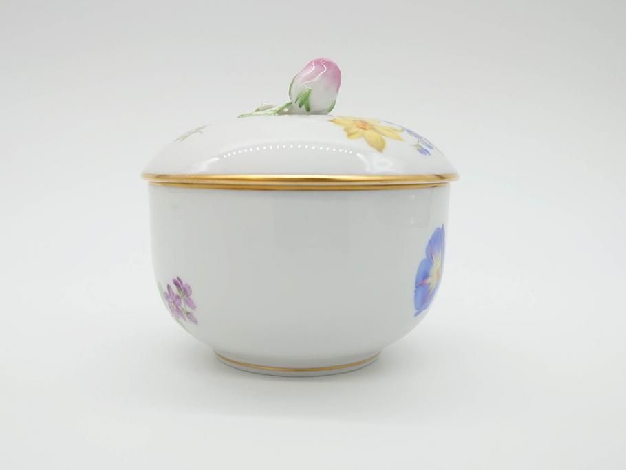 ドイツ　マイセン　Meissen　ベーシックフラワー　二つ花　置いてあるだけでもおしゃれなシュガーポット(洋食器、蓋付きボックス、ボンボン、小物入れ)(R-070192)