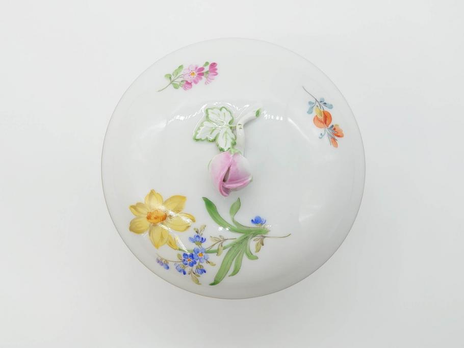 ドイツ　マイセン　Meissen　ベーシックフラワー　二つ花　置いてあるだけでもおしゃれなシュガーポット(洋食器、蓋付きボックス、ボンボン、小物入れ)(R-070192)