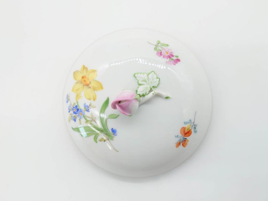 ドイツ　マイセン　Meissen　ベーシックフラワー　二つ花　置いてあるだけでもおしゃれなシュガーポット(洋食器、蓋付きボックス、ボンボン、小物入れ)(R-070192)