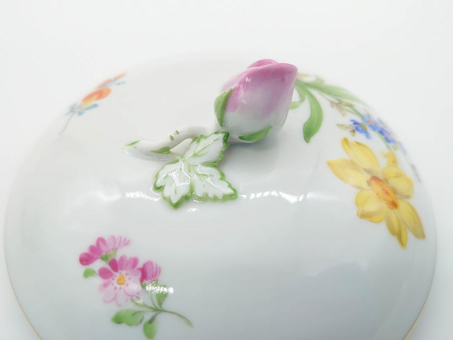 ドイツ　マイセン　Meissen　ベーシックフラワー　二つ花　置いてあるだけでもおしゃれなシュガーポット(洋食器、蓋付きボックス、ボンボン、小物入れ)(R-070192)