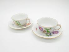 ドイツ　マイセン　Meissen　ベーシックフラワー　二つ花　ティータイムが華やかになるティーカップ&ソーサー2客セット(洋食器、C&S)(R-070193)