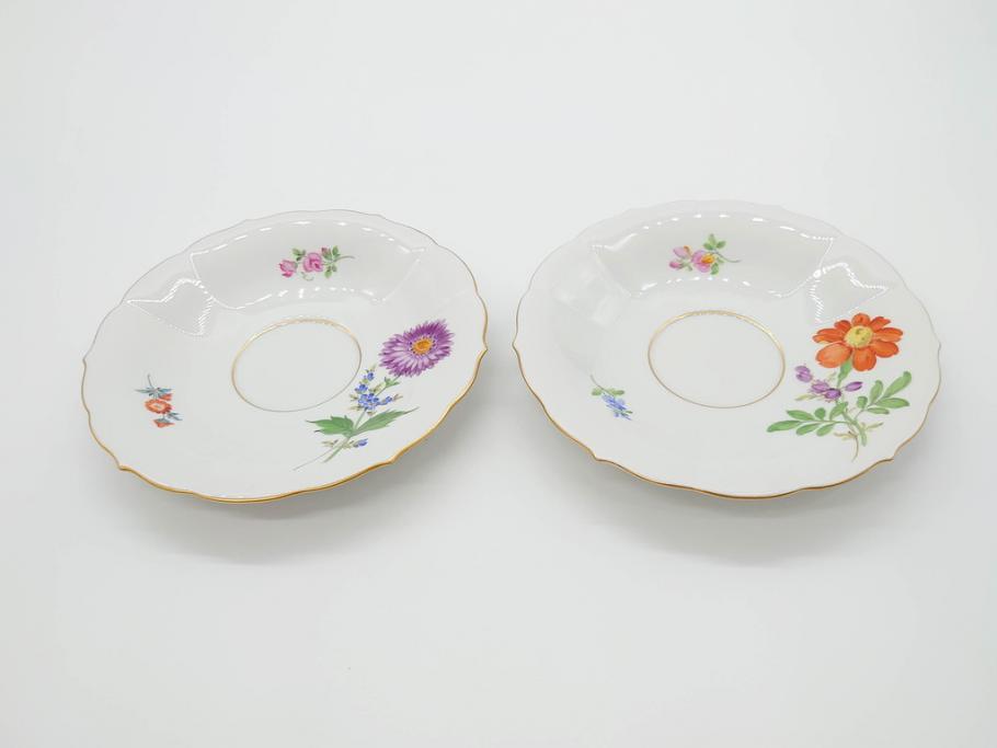 ドイツ　マイセン　Meissen　ベーシックフラワー　二つ花　ティータイムが華やかになるティーカップ&ソーサー2客セット(洋食器、C&S)(R-070193)