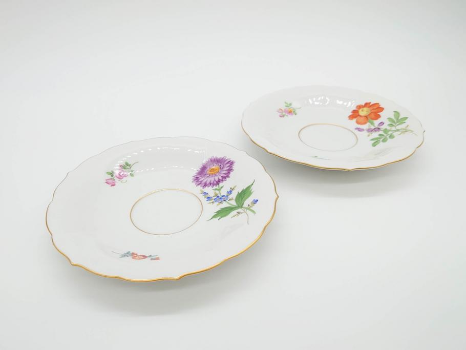 ドイツ　マイセン　Meissen　ベーシックフラワー　二つ花　ティータイムが華やかになるティーカップ&ソーサー2客セット(洋食器、C&S)(R-070193)