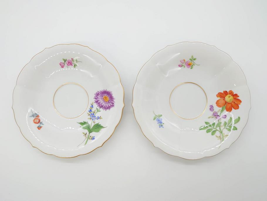ドイツ　マイセン　Meissen　ベーシックフラワー　二つ花　ティータイムが華やかになるティーカップ&ソーサー2客セット(洋食器、C&S)(R-070193)