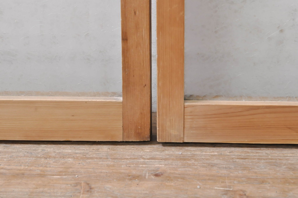 アンティーク建具　古い木味が魅力的な結霜ガラス窓2枚セット(引き戸、ガラス戸)(R-069075)