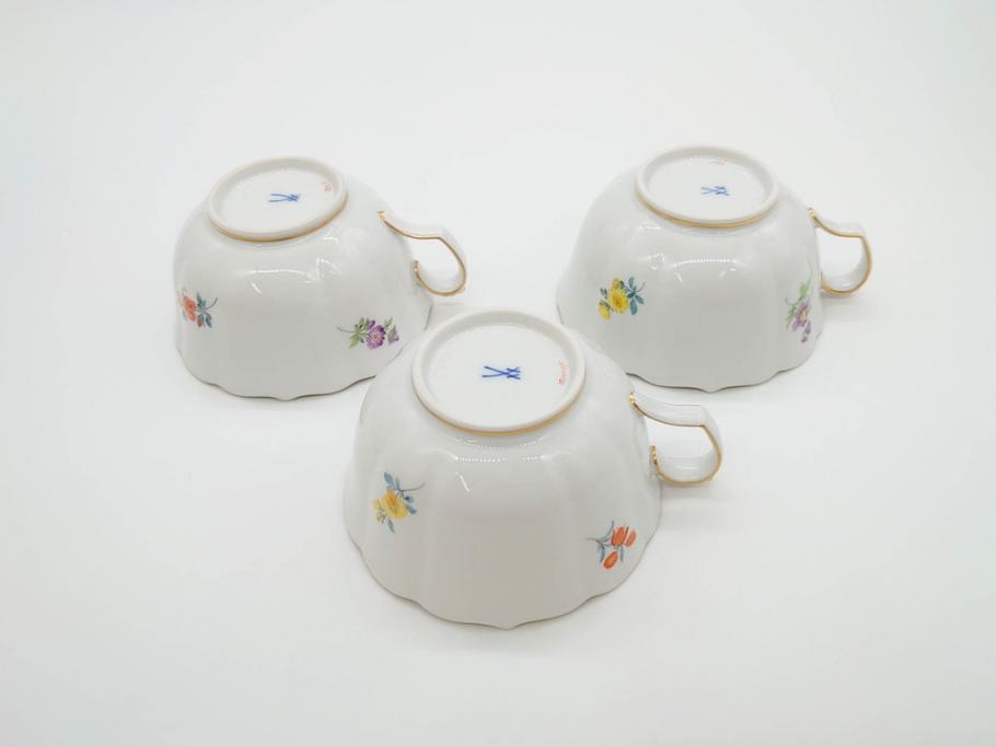 ドイツ　マイセン　Meissen　ベーシックフラワー　二つ花　ティータイムが華やかになるティーカップ&ソーサー3客セット(洋食器、C&S)(R-070195)