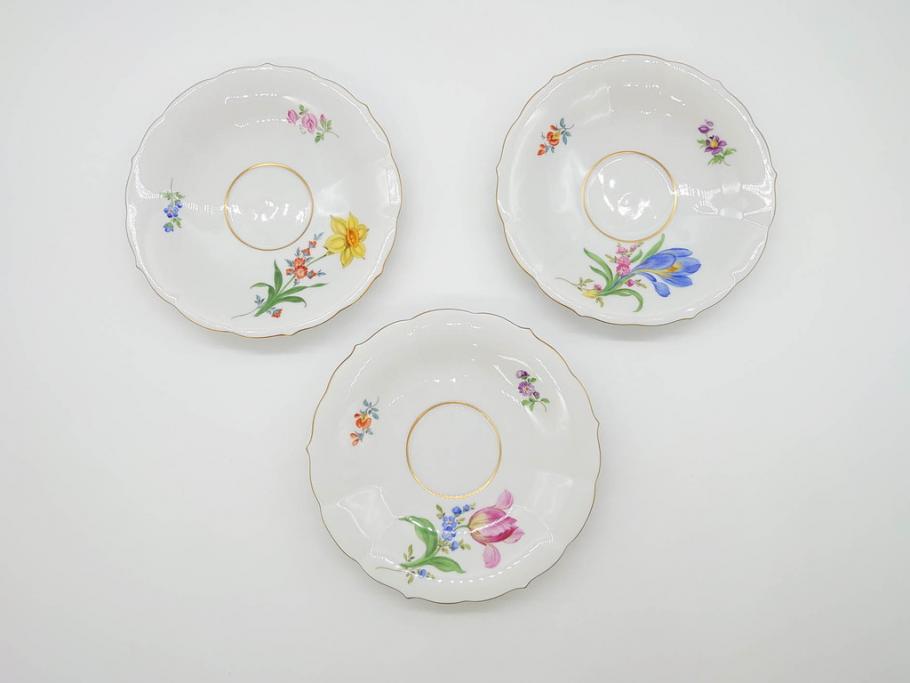 ドイツ　マイセン　Meissen　ベーシックフラワー　二つ花　ティータイムが華やかになるティーカップ&ソーサー3客セット(洋食器、C&S)(R-070195)