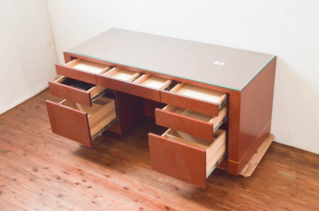 中古　オーダー家具　重厚な佇まいが魅力的な両袖デスク(机、ワークデスク、在宅用、在宅ワーク用)(定価約70万円)(R-074238)