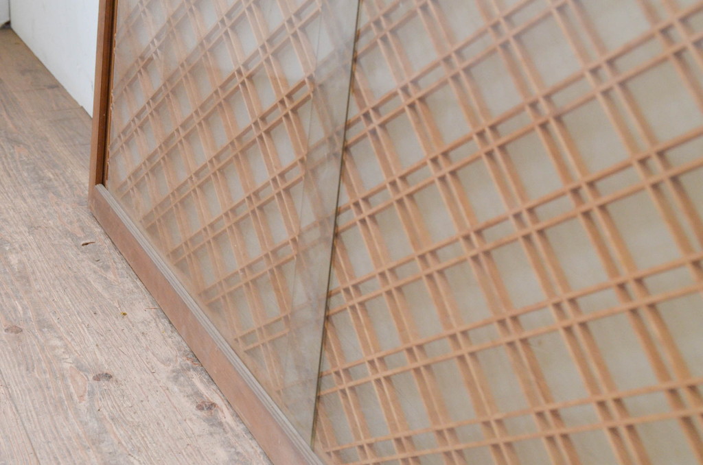 アンティーク建具　落ち着きのある空間を演出する両面ガラスの大きな組子欄間1枚(明り取り、明かり取り)(R-069357)