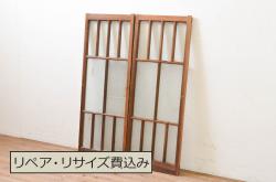 アンティーク建具　明るい木色が空間のアクセントになるレトロなガラス扉1枚(木製扉、ドア)(R-080486)