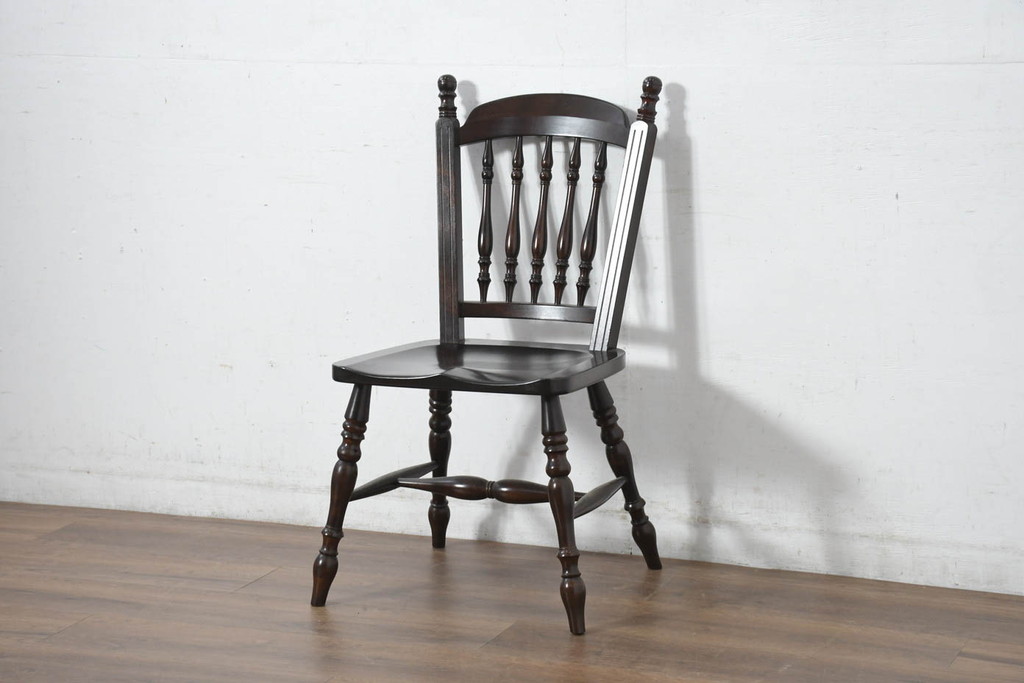 中古　美品　松本民芸家具　#1　クラシカルな安川式スピンドルチェア(ダイニングチェア、板座チェア、椅子、民芸家具)(定価約11万円)(R-082680)