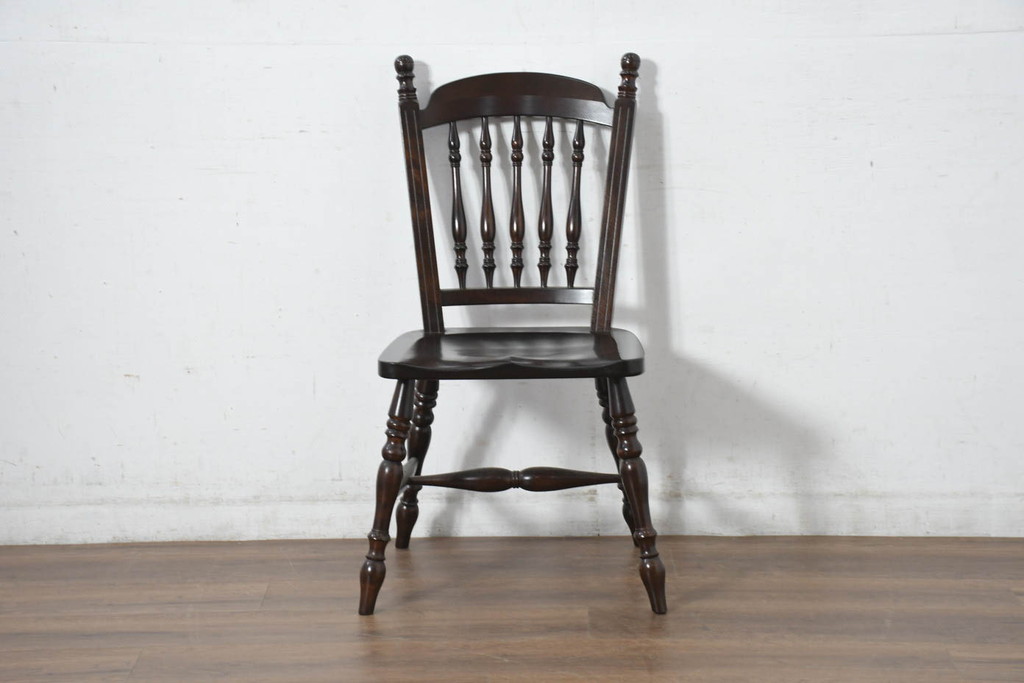 中古　美品　松本民芸家具　#1　クラシカルな安川式スピンドルチェア(ダイニングチェア、板座チェア、椅子、民芸家具)(定価約11万円)(R-082680)