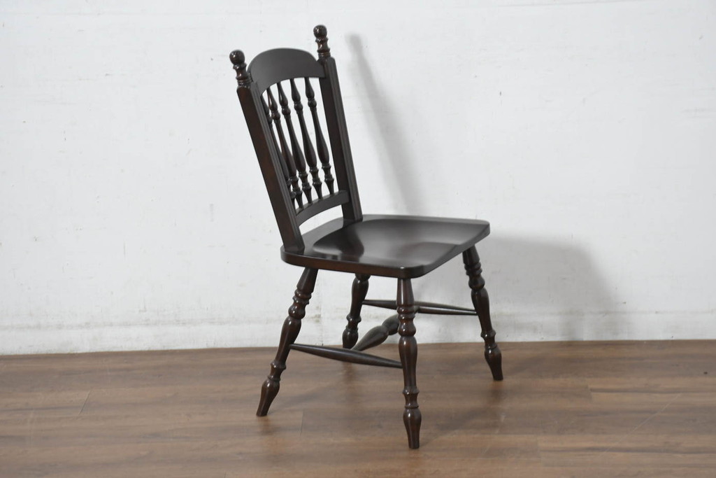 中古　美品　松本民芸家具　#1　クラシカルな安川式スピンドルチェア(ダイニングチェア、板座チェア、椅子、民芸家具)(定価約11万円)(R-082680)