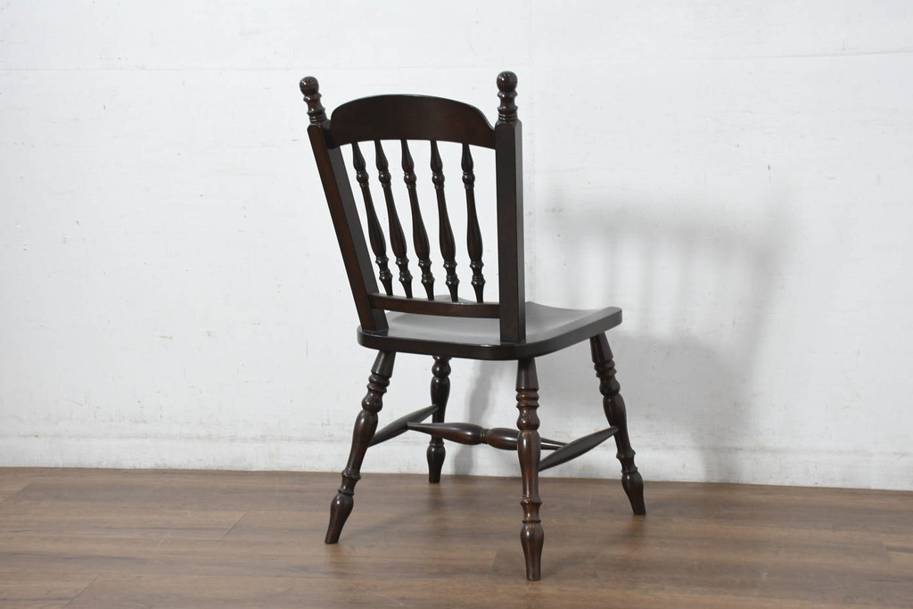 中古　美品　松本民芸家具　#1　クラシカルな安川式スピンドルチェア(ダイニングチェア、板座チェア、椅子、民芸家具)(定価約11万円)(R-082680)