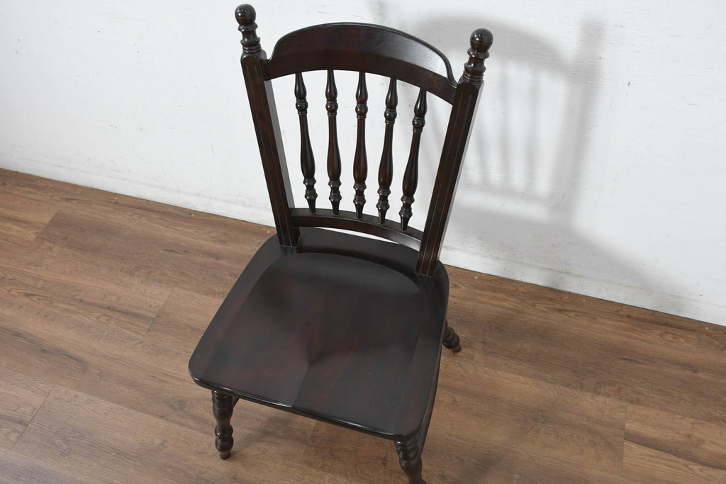 中古　美品　松本民芸家具　#1　クラシカルな安川式スピンドルチェア(ダイニングチェア、板座チェア、椅子、民芸家具)(定価約11万円)(R-082680)