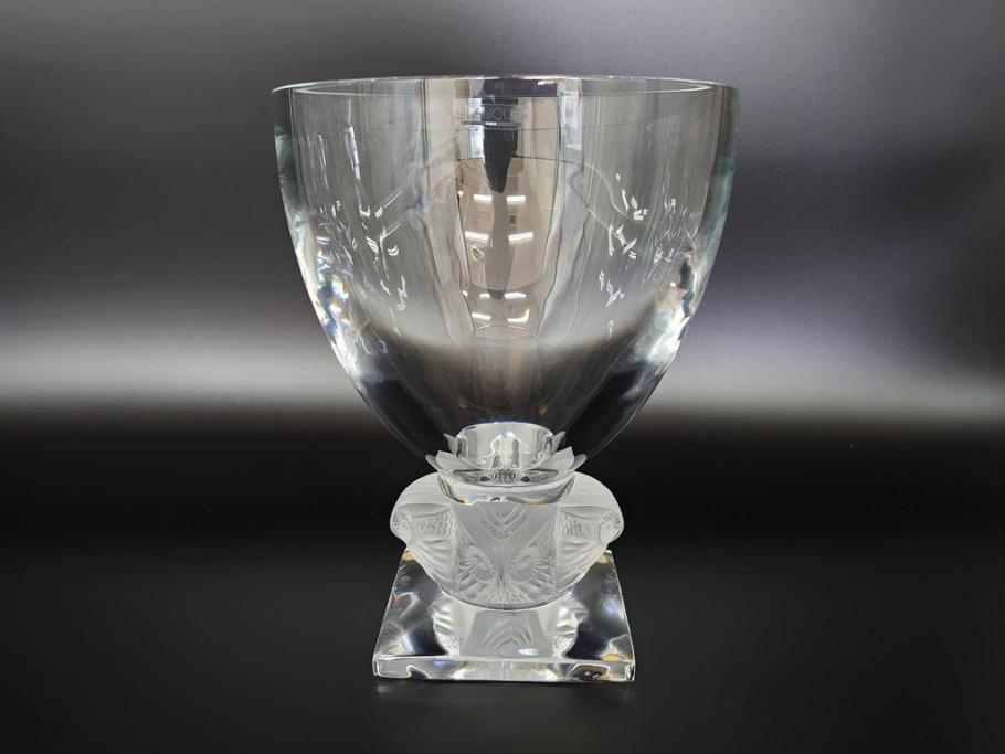 フランス　LALIQUE(ラリック)　梟　物静かに佇むフクロウが印象的なフラワーベース(クリスタル、花瓶、花器、ボウル、鉢、小物入れ、ふくろう)(R-062126)