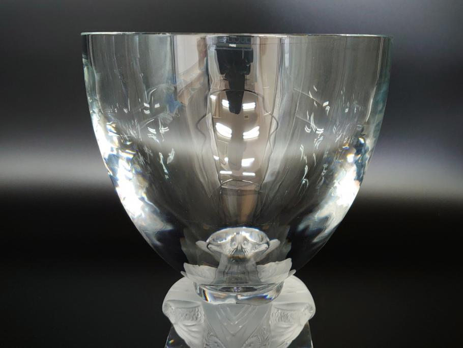 フランス　LALIQUE(ラリック)　梟　物静かに佇むフクロウが印象的なフラワーベース(クリスタル、花瓶、花器、ボウル、鉢、小物入れ、ふくろう)(R-062126)