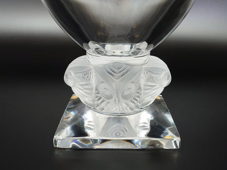 フランス　LALIQUE(ラリック)　梟　物静かに佇むフクロウが印象的なフラワーベース(クリスタル、花瓶、花器、ボウル、鉢、小物入れ、ふくろう)(R-062126)