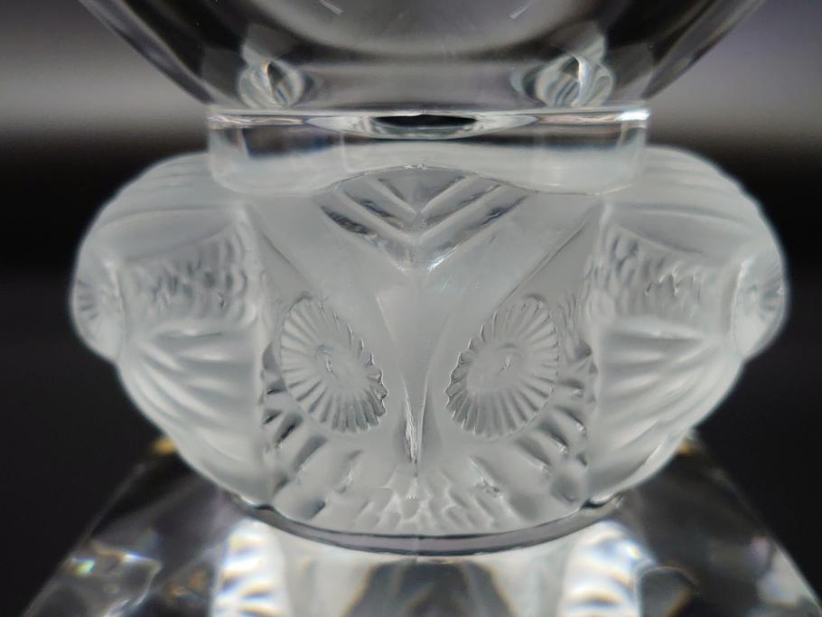 フランス　LALIQUE(ラリック)　梟　物静かに佇むフクロウが印象的なフラワーベース(クリスタル、花瓶、花器、ボウル、鉢、小物入れ、ふくろう)(R-062126)