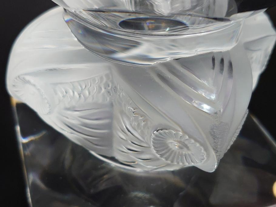 フランス　LALIQUE(ラリック)　梟　物静かに佇むフクロウが印象的なフラワーベース(クリスタル、花瓶、花器、ボウル、鉢、小物入れ、ふくろう)(R-062126)