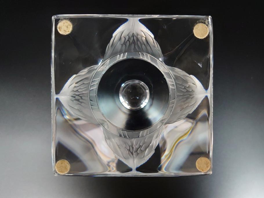 フランス　LALIQUE(ラリック)　梟　物静かに佇むフクロウが印象的なフラワーベース(クリスタル、花瓶、花器、ボウル、鉢、小物入れ、ふくろう)(R-062126)