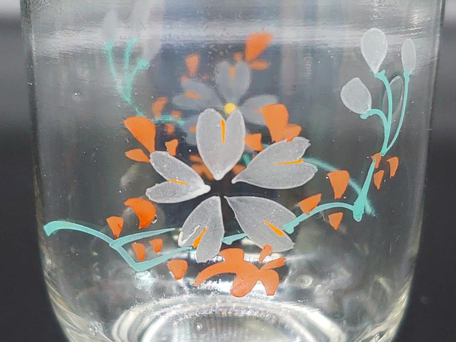 売れ筋介護用品も！ 大正期 レトロ エナメル絵付け エナメル彩 花文 温かみのある 工芸ガラス