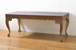 アジアンビンテージ　隅々まで施された繊細な彫刻が美しいセンターテーブル(ローテーブル、リビングテーブル、ヴィンテージ)(R-061679)