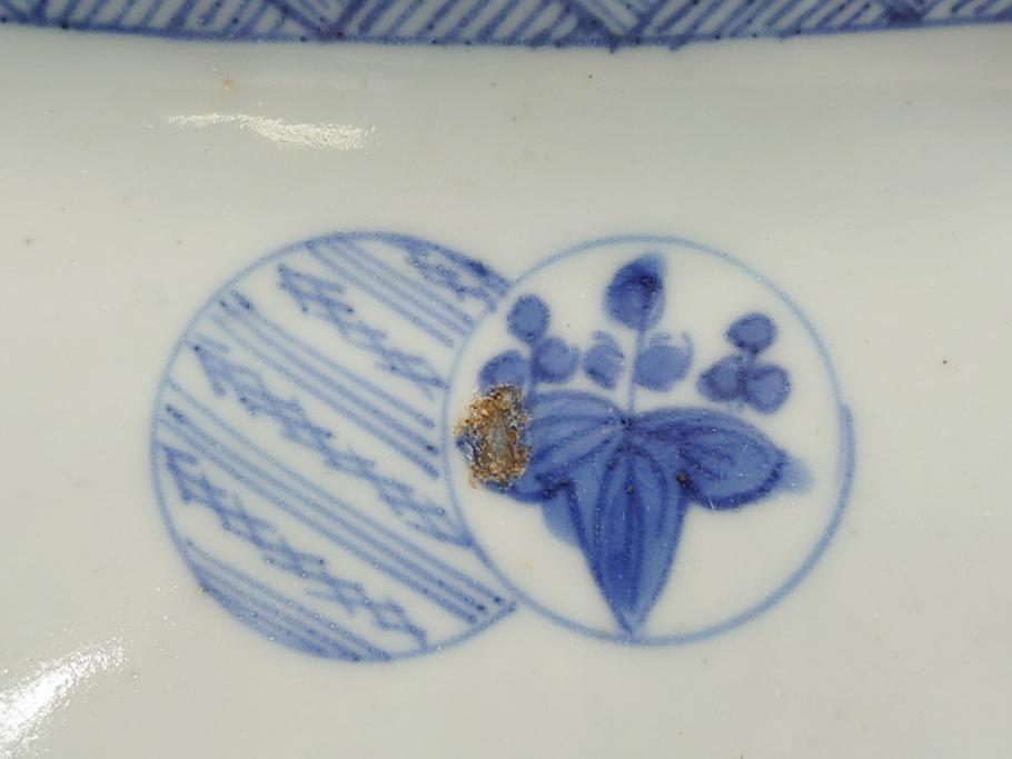 古伊万里　染付　丸紋　隅切り　5.3寸　約16cm　食卓を爽やかに彩る正角皿3客セット(葵、団花紋、五寸三分、変形皿、中皿、和皿、和食器)(R-062142)