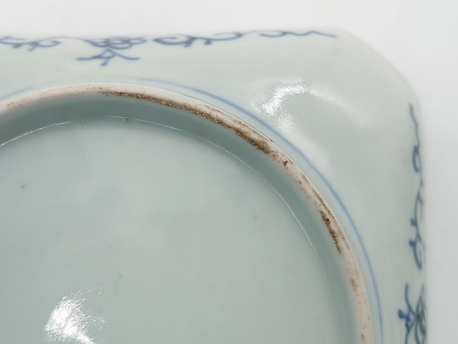 古伊万里　染付　丸紋　隅切り　5.3寸　約16cm　食卓を爽やかに彩る正角皿2客セット(葵、団花紋、五寸三分、変形皿、中皿、和皿、和食器)(R-062143)