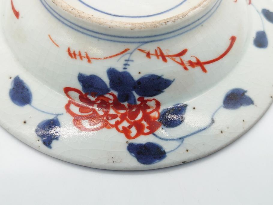 江戸期　色絵　染付　花文　5寸　15　食卓を華やかに彩る深皿2客セット(五寸、リム皿、中皿、和食器、和皿)(R-062165)