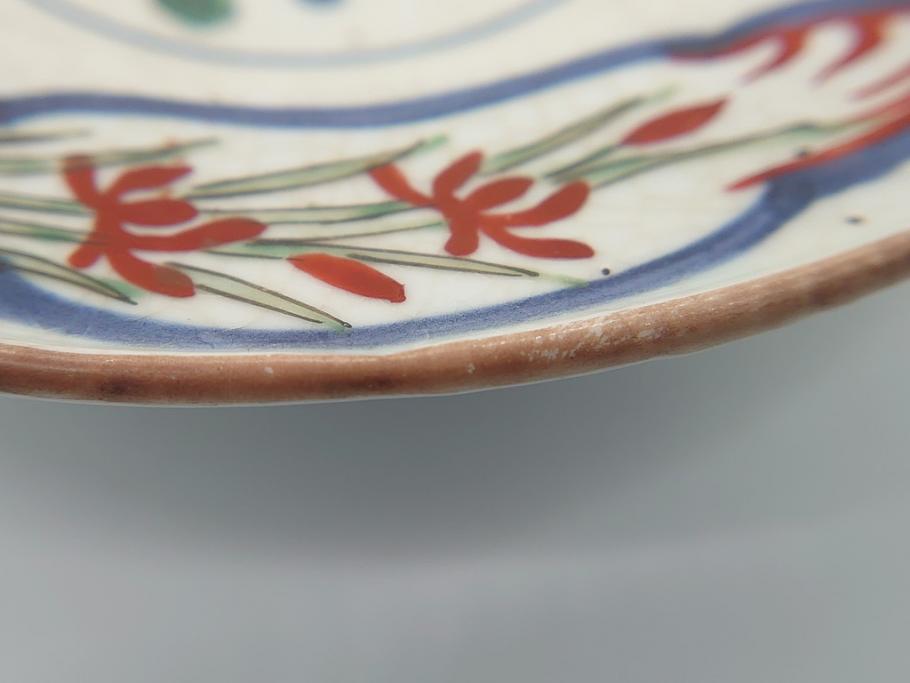 江戸期　色絵　染付　花文　5寸　15　食卓を華やかに彩る深皿2客セット(五寸、リム皿、中皿、和食器、和皿)(R-062166)